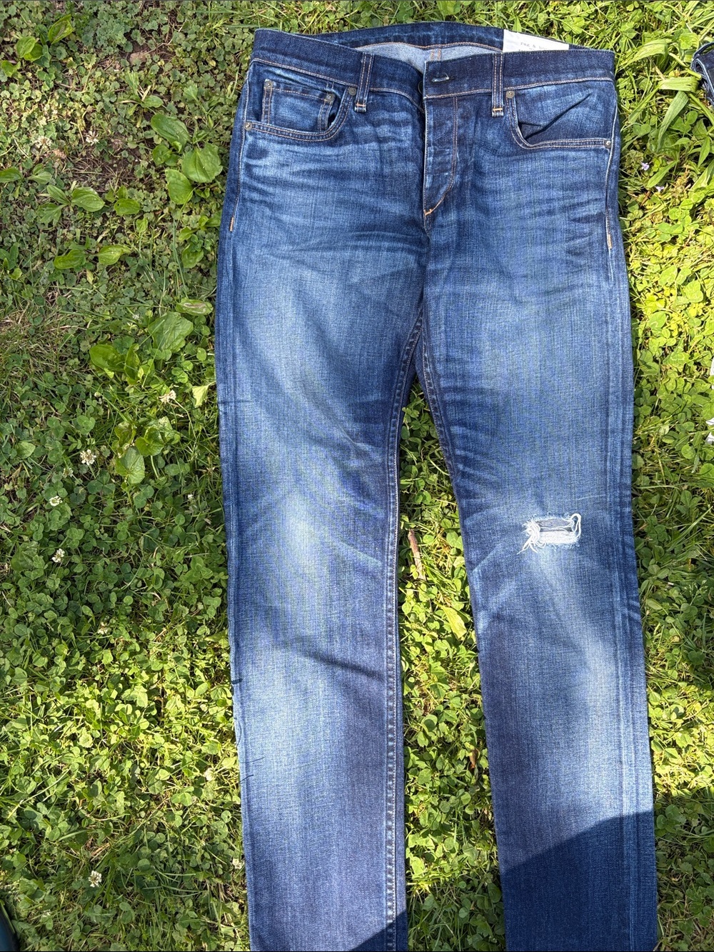 rag & bone Men’s Slim Indigo Blue Distressed Jeans